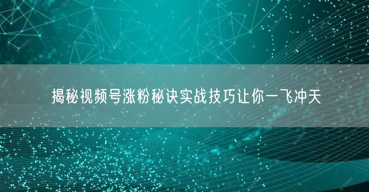 揭秘视频号涨粉秘诀实战技巧让你一飞冲天