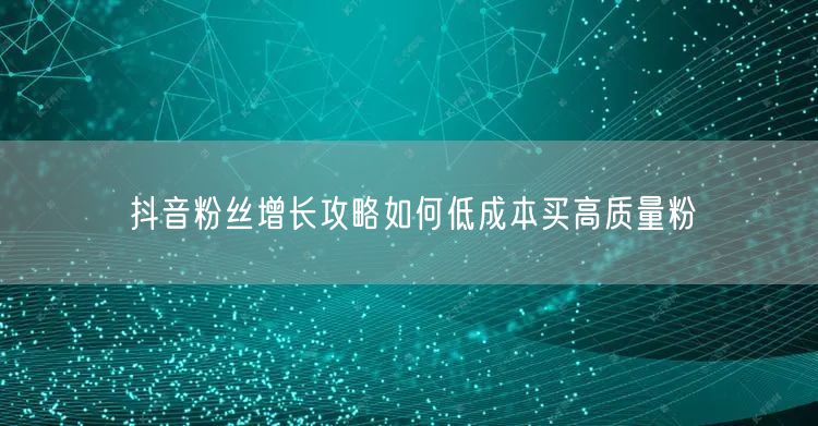 抖音粉丝增长攻略如何低成本买高质量粉