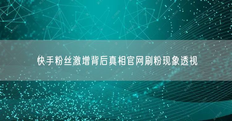 快手粉丝激增背后真相官网刷粉现象透视